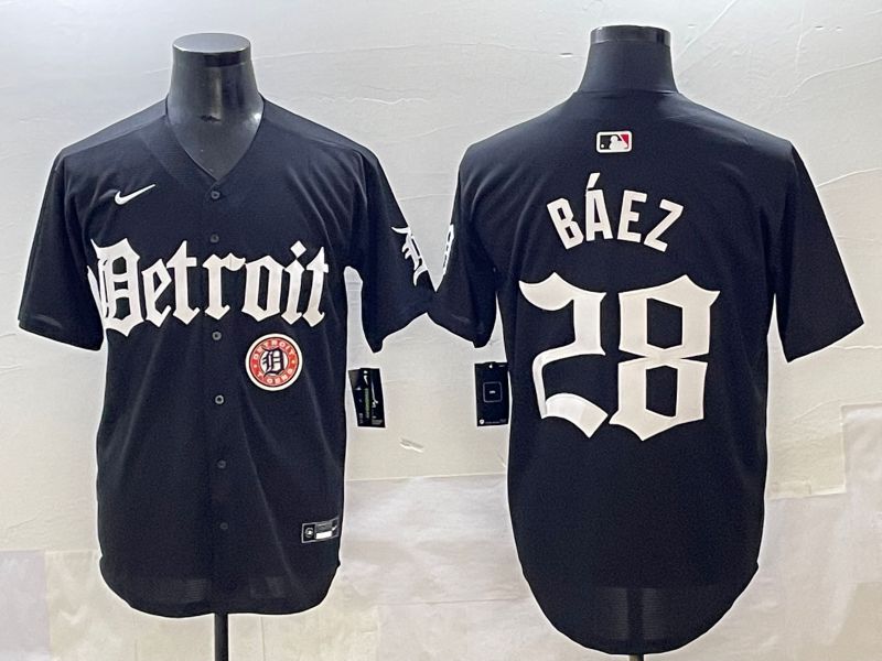 Men 2025 Detroit Tigers #28 Baez Black Five generations Joint Name Nike MLB Jersey style 25->detroit tigers->MLB Jersey